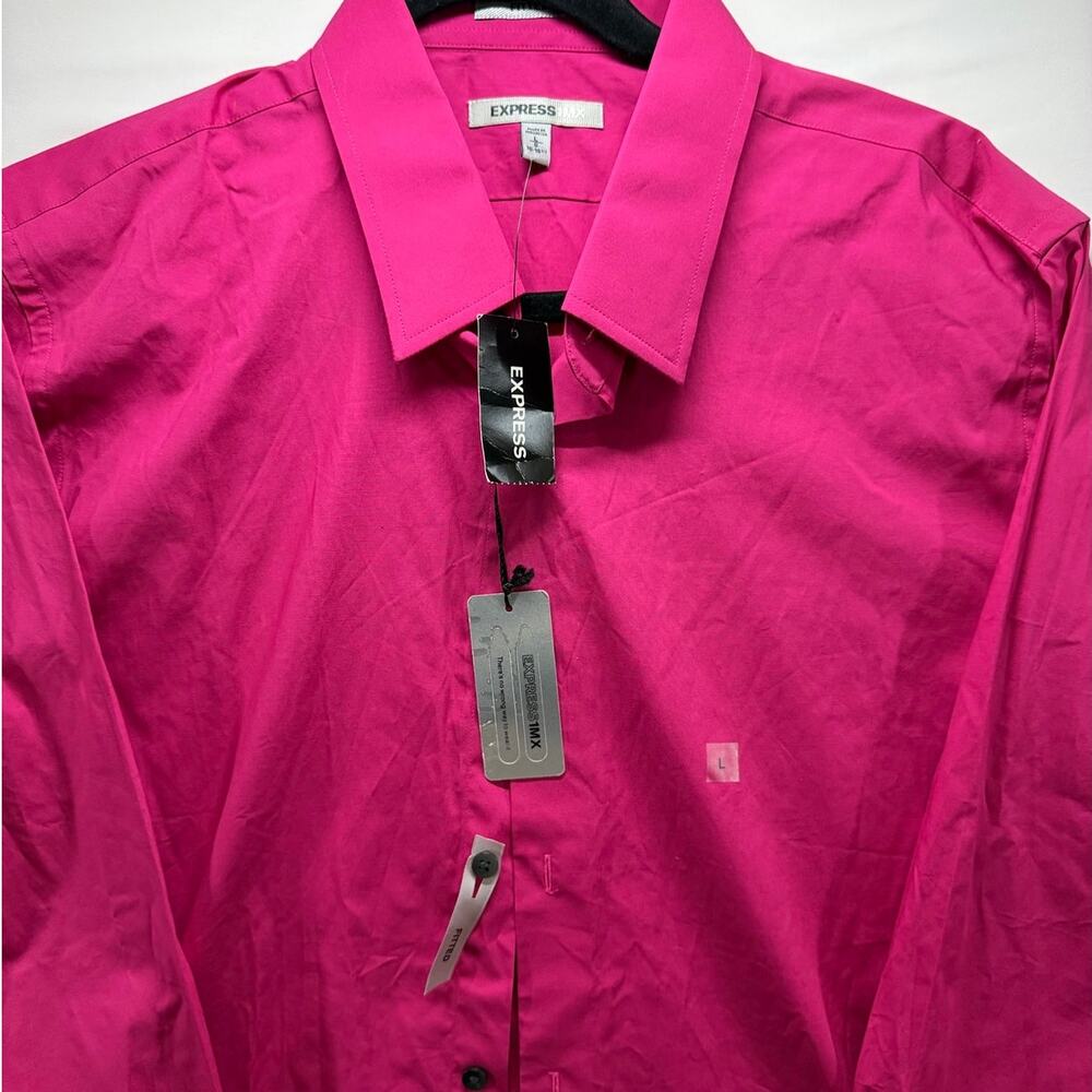 Express 1MX Fitted Bright Magenta Pink Button-Down Shirt - Size L